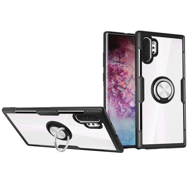 For Samsung Galaxy Note 10 Plus / 10 Plus 5G Finger Ring Kickstand Built-in Magnetic Metal + TPU + PC Hybrid Case - Black/Silver-1