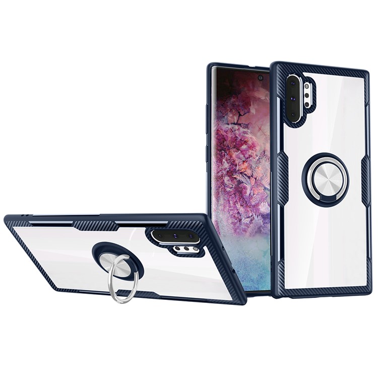 For Samsung Galaxy Note 10 Plus / 10 Plus 5G Finger Ring Kickstand Built-in Magnetic Metal + TPU + PC Hybrid Case - Dark Blue/Silver-1