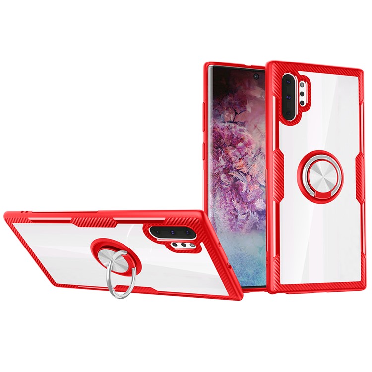 For Samsung Galaxy Note 10 Plus / 10 Plus 5G Finger Ring Kickstand Built-in Magnetic Metal + TPU + PC Hybrid Case - Red/Silver-1