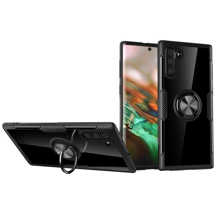 For Samsung Galaxy Note 10 Finger Ring Kickstand TPU+PC+Metal Cover - Black-1