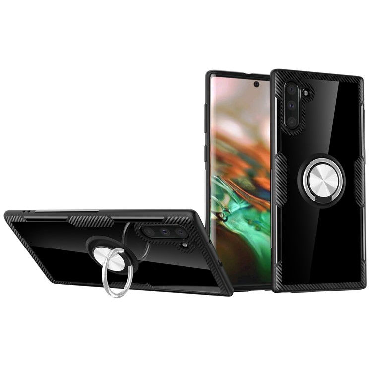 For Samsung Galaxy Note 10 Finger Ring Kickstand TPU+PC+Metal Cover - Black/Silver-1