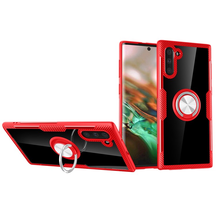 For Samsung Galaxy Note 10 Finger Ring Kickstand TPU+PC+Metal Cover - Red/Silver-1