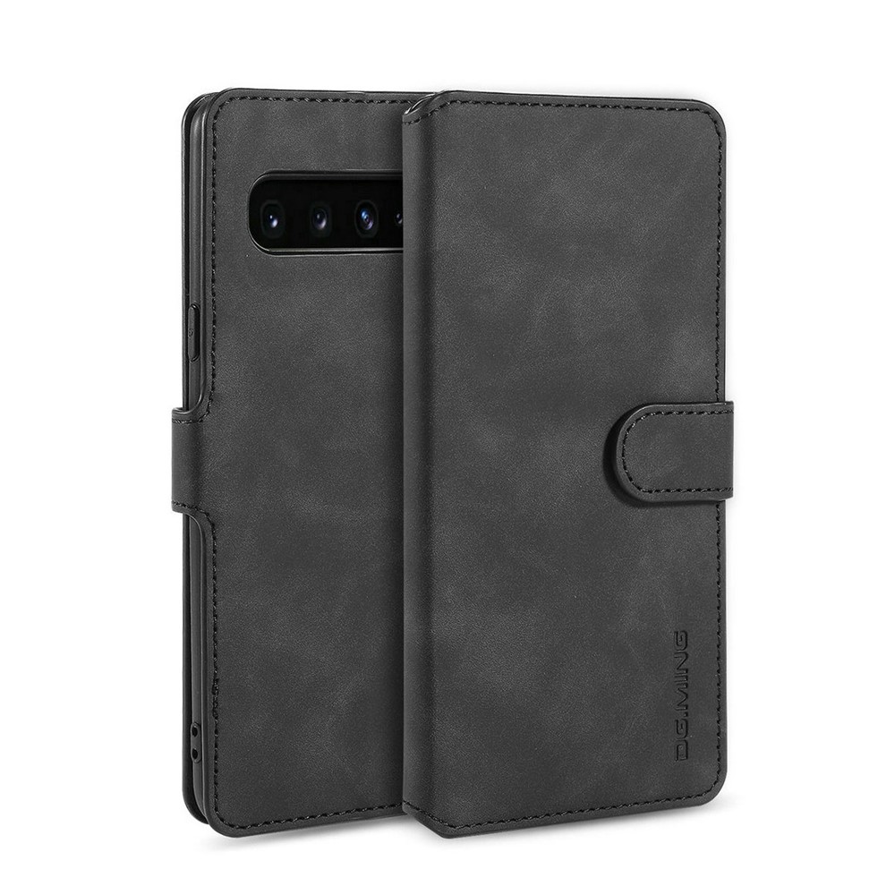 DG.MING Retro Style Leather Wallet Stand Shell Covering Case for Samsung Galaxy S10 5G - Black