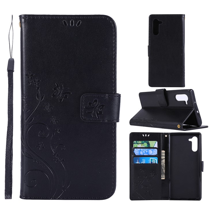 Imprint Butterfly Flowers Leather Cell Phone Case for Huawei Honor Note 10 - Black-1