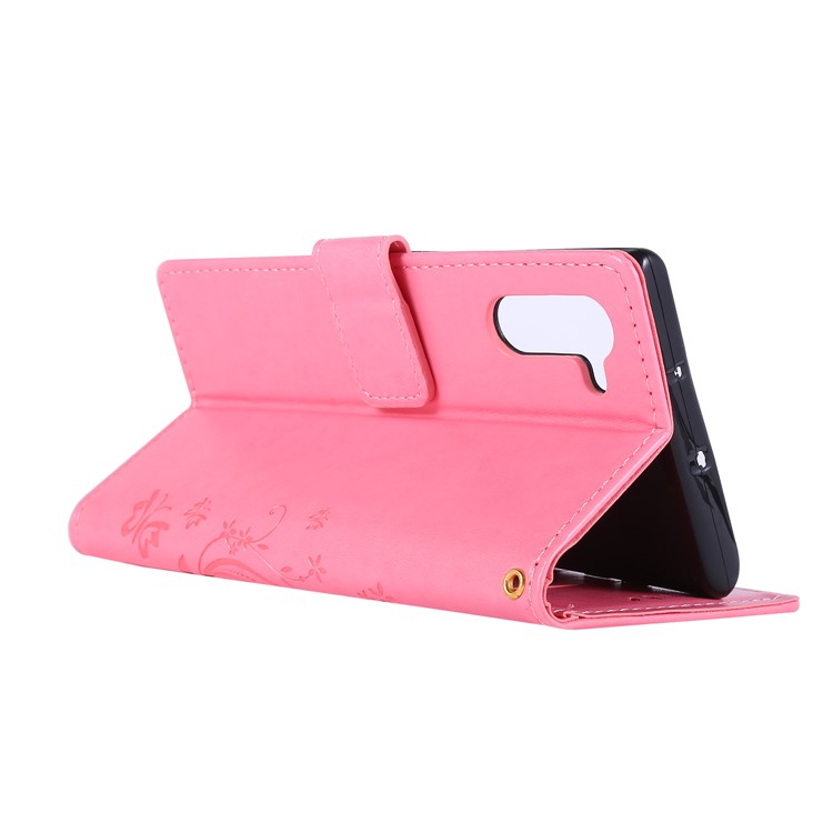 Imprint Butterfly Flowers Leather Cell Phone Case for Huawei Honor Note 10 - Rose-4
