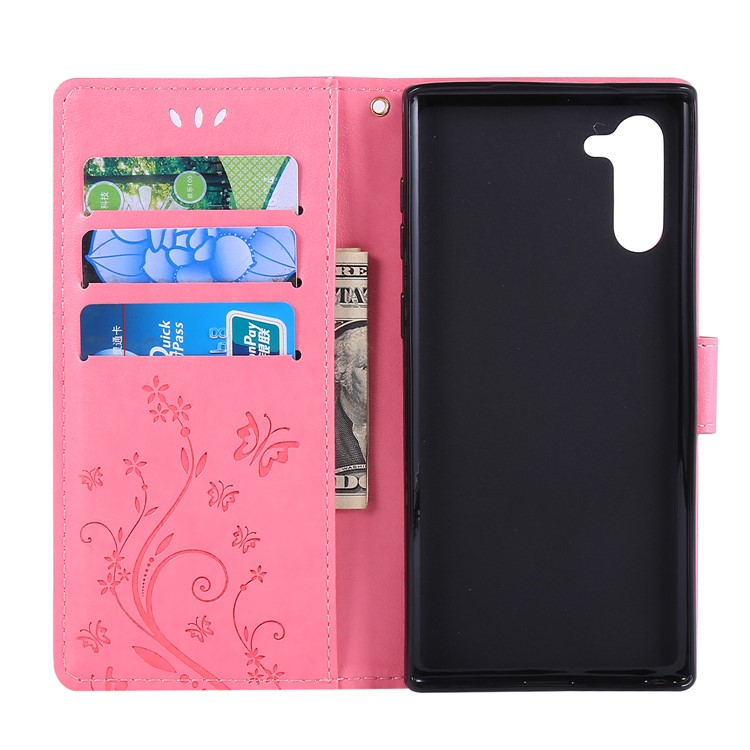 Imprint Butterfly Flowers Leather Cell Phone Case for Huawei Honor Note 10 - Rose-5