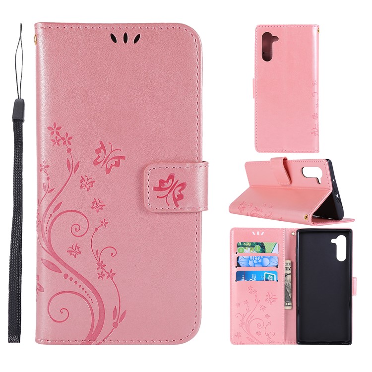 Imprint Butterfly Flowers Leather Cell Phone Case for Huawei Honor Note 10 - Rose Gold-1