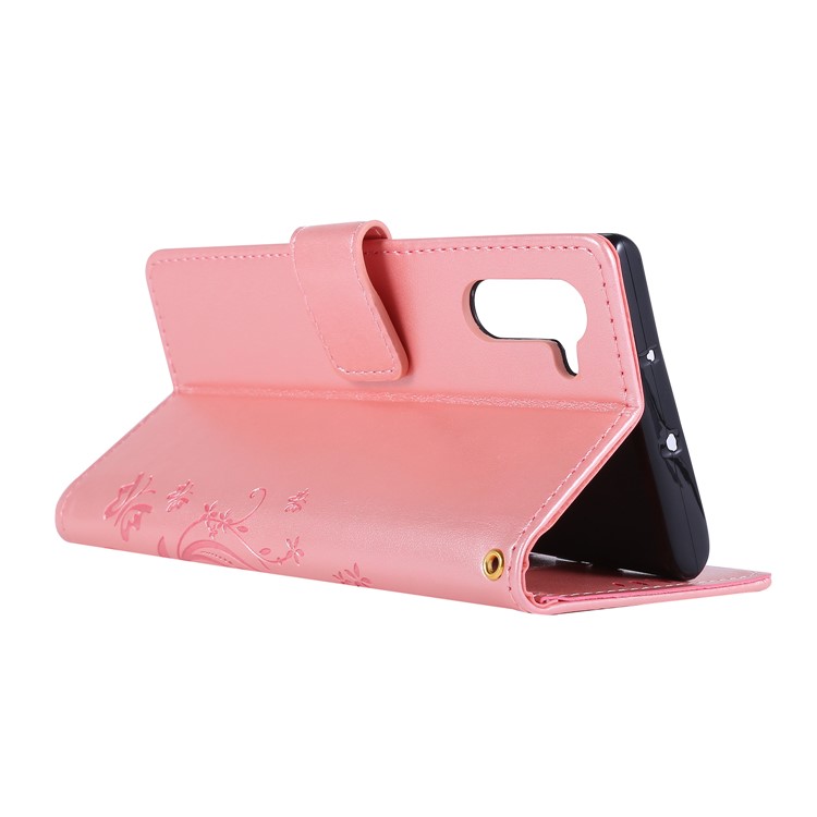 Imprint Butterfly Flowers Leather Cell Phone Case for Huawei Honor Note 10 - Rose Gold-4