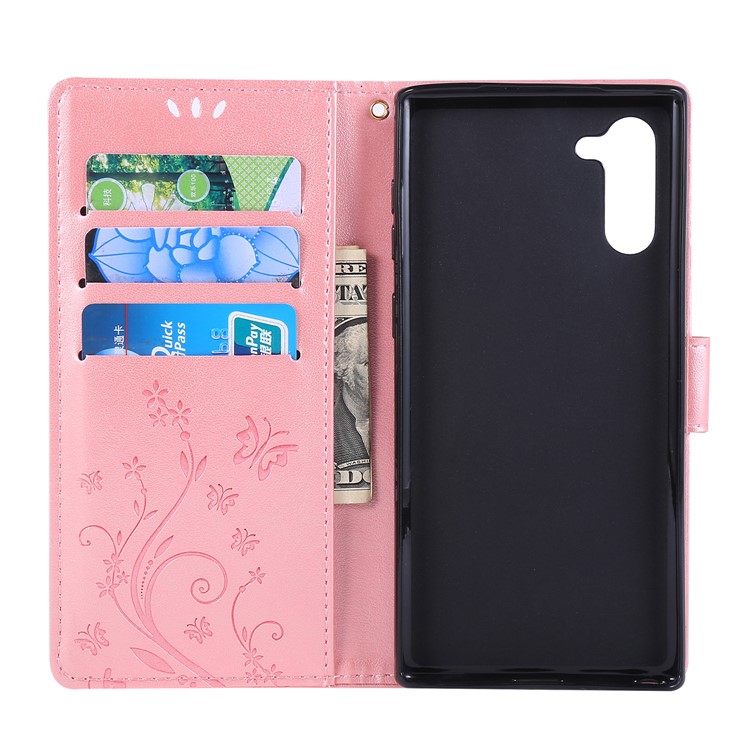 Imprint Butterfly Flowers Leather Cell Phone Case for Huawei Honor Note 10 - Rose Gold-5