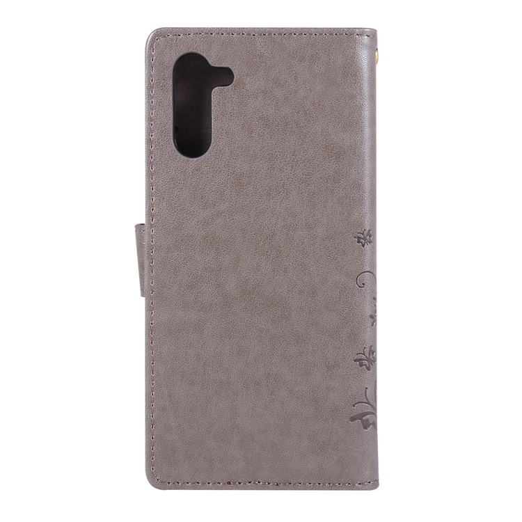 Imprint Butterfly Flowers Leather Cell Phone Case for Huawei Honor Note 10 - Grey-2