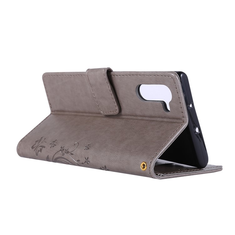 Imprint Butterfly Flowers Leather Cell Phone Case for Huawei Honor Note 10 - Grey-4