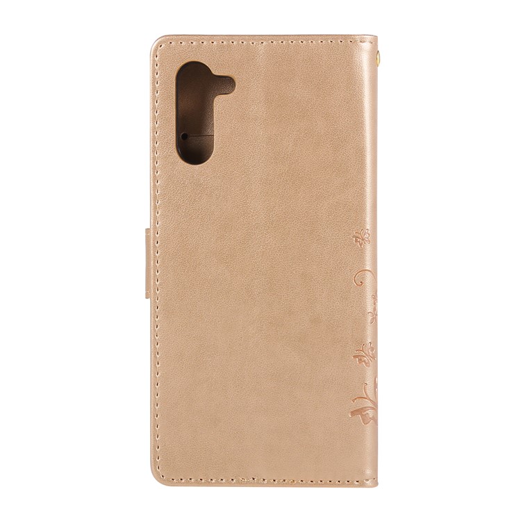 Imprint Butterfly Flowers Leather Cell Phone Case for Huawei Honor Note 10 - Gold-2