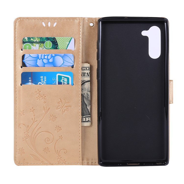 Imprint Butterfly Flowers Leather Cell Phone Case for Huawei Honor Note 10 - Gold-5