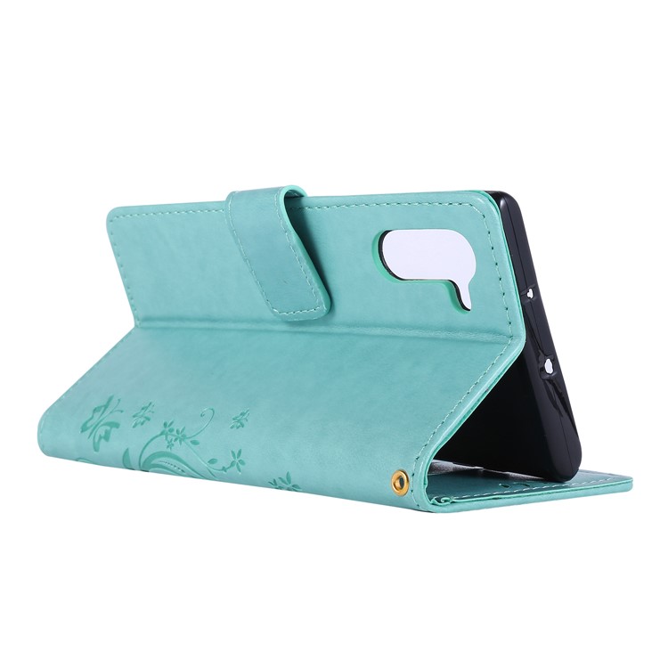 Imprint Butterfly Flowers Leather Cell Phone Case for Huawei Honor Note 10 - Cyan-4