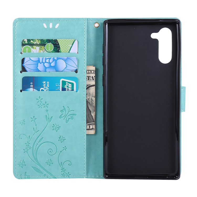 Imprint Butterfly Flowers Leather Cell Phone Case for Huawei Honor Note 10 - Cyan-5