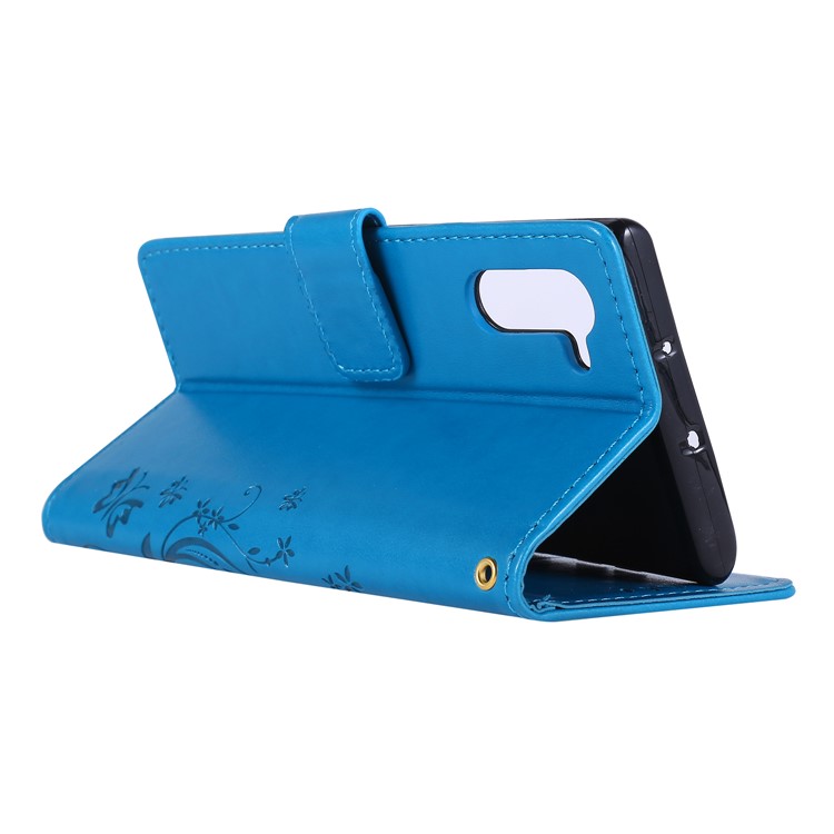 Imprint Butterfly Flowers Leather Cell Phone Case for Huawei Honor Note 10 - Blue-4