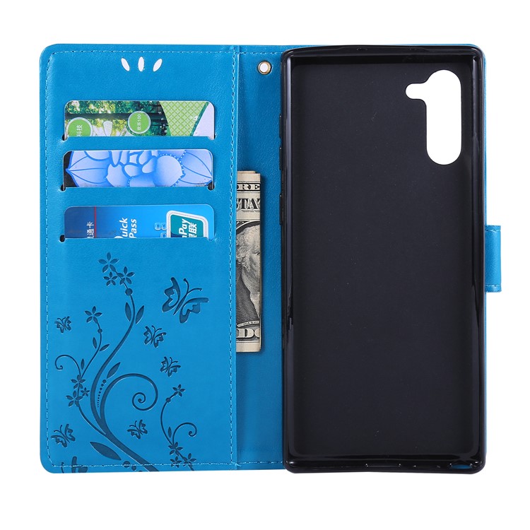 Imprint Butterfly Flowers Leather Cell Phone Case for Huawei Honor Note 10 - Blue-5