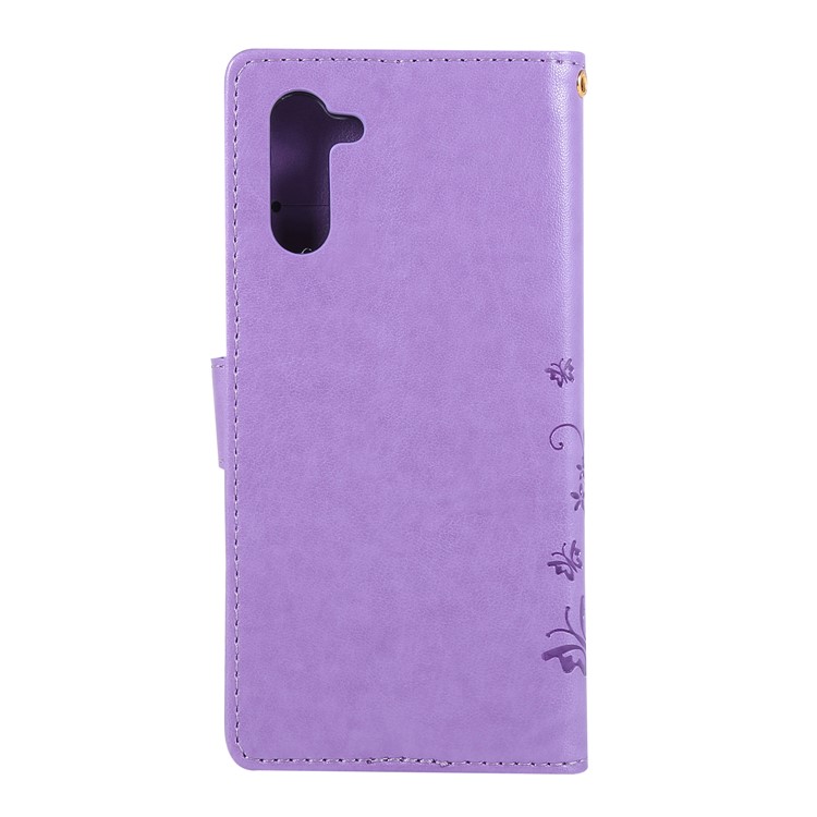 Imprint Butterfly Flowers Leather Cell Phone Case for Huawei Honor Note 10 - Light Purple-2