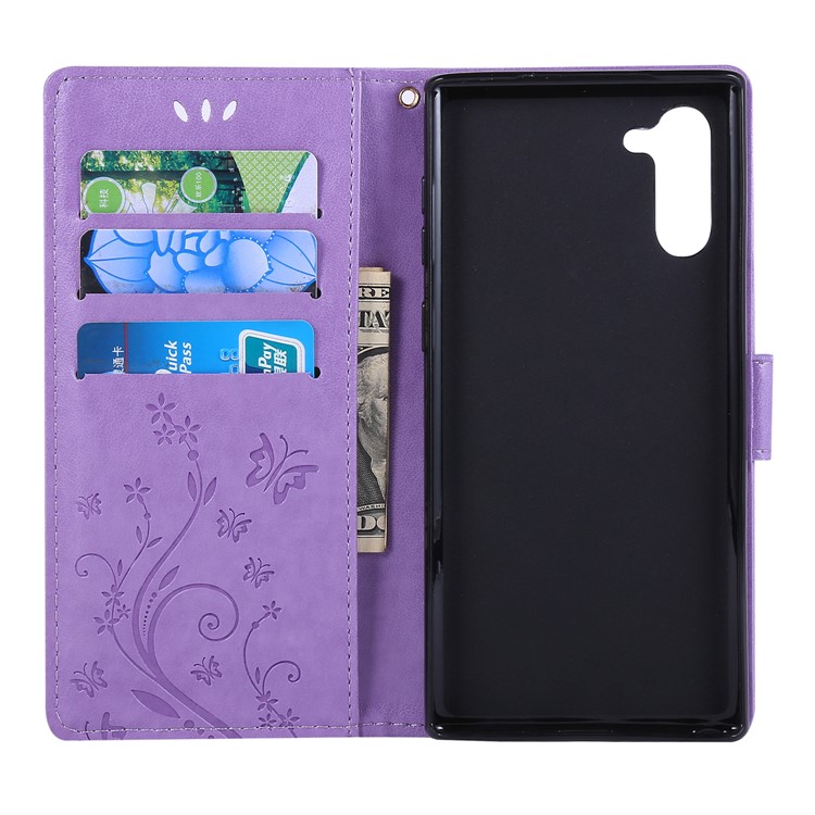 Imprint Butterfly Flowers Leather Cell Phone Case for Huawei Honor Note 10 - Light Purple-5