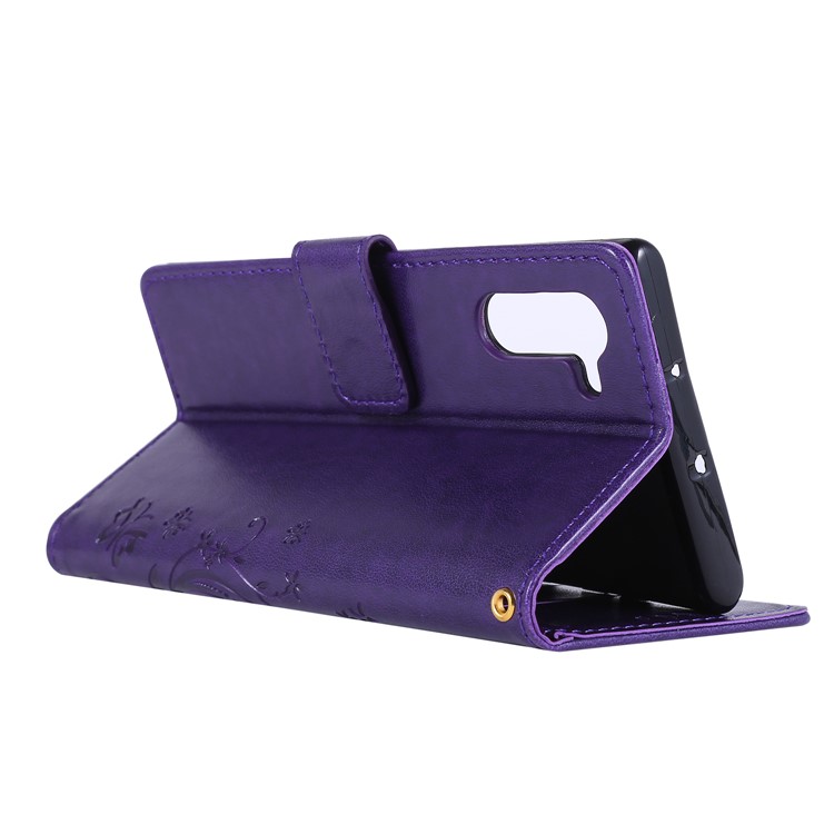 Imprint Butterfly Flowers Leather Cell Phone Case for Huawei Honor Note 10 - Dark Purple-4