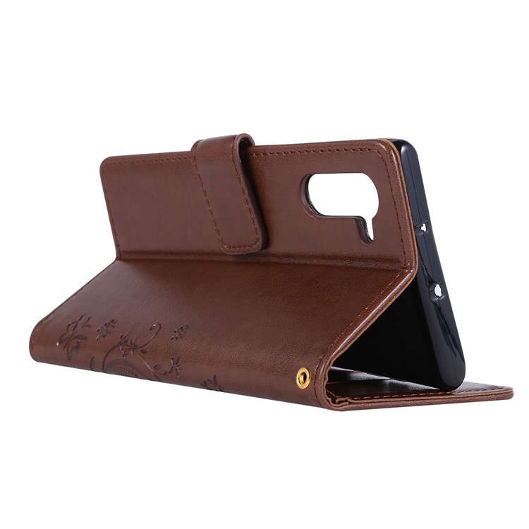 Imprint Butterfly Flowers Leather Cell Phone Case for Huawei Honor Note 10 - Brown-4
