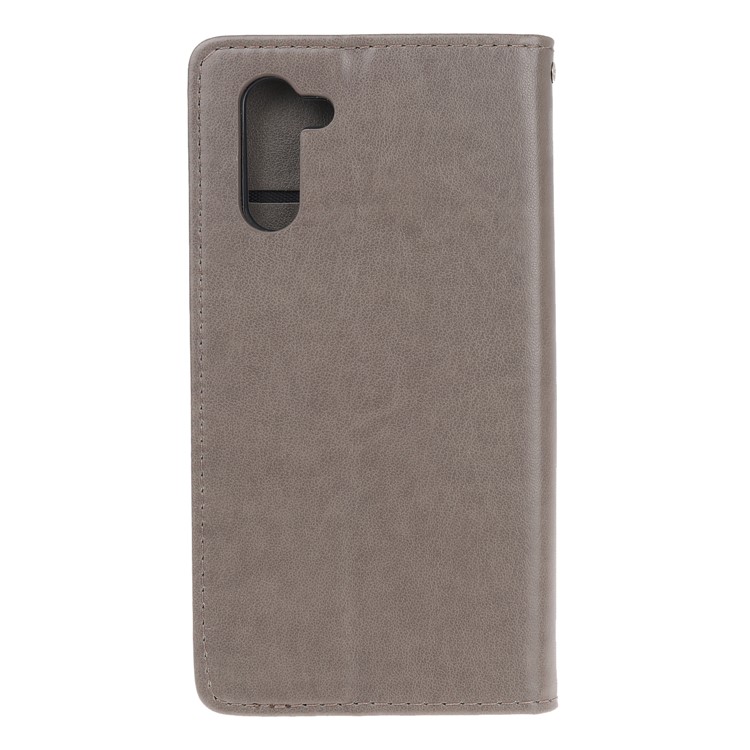 Imprint Cat and Fishbone Pattern Leather Wallet Stand Case for Huawei Honor Note 10 - Grey-3