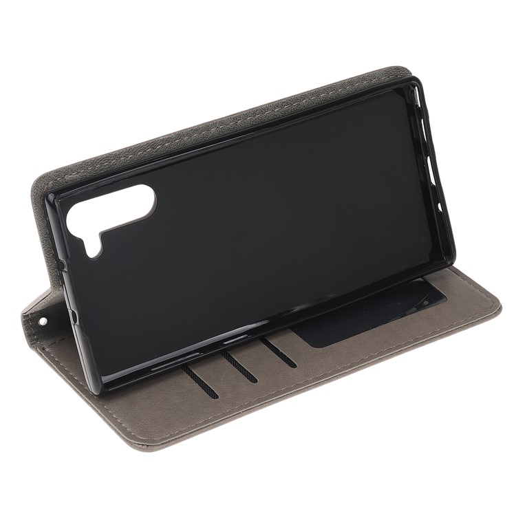 Imprint Cat and Fishbone Pattern Leather Wallet Stand Case for Huawei Honor Note 10 - Grey-4