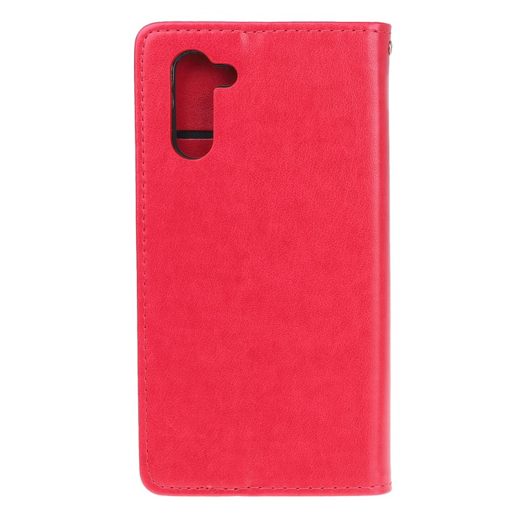 Imprint Cat and Fishbone Pattern Leather Wallet Stand Case for Huawei Honor Note 10 - Red-3