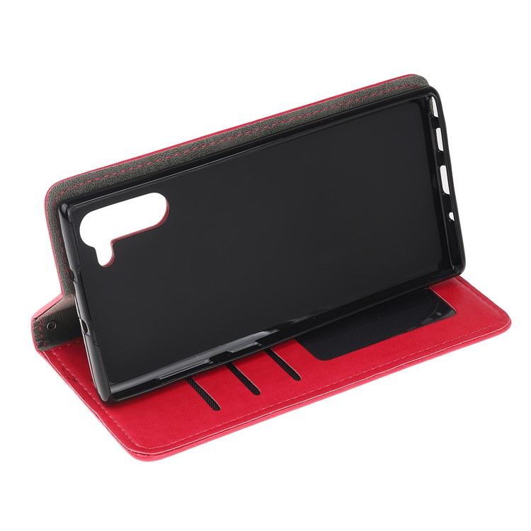 Imprint Cat and Fishbone Pattern Leather Wallet Stand Case for Huawei Honor Note 10 - Red-4