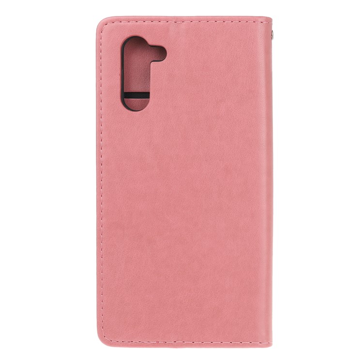 Imprint Cat and Fishbone Pattern Leather Wallet Stand Case for Huawei Honor Note 10 - Pink-3