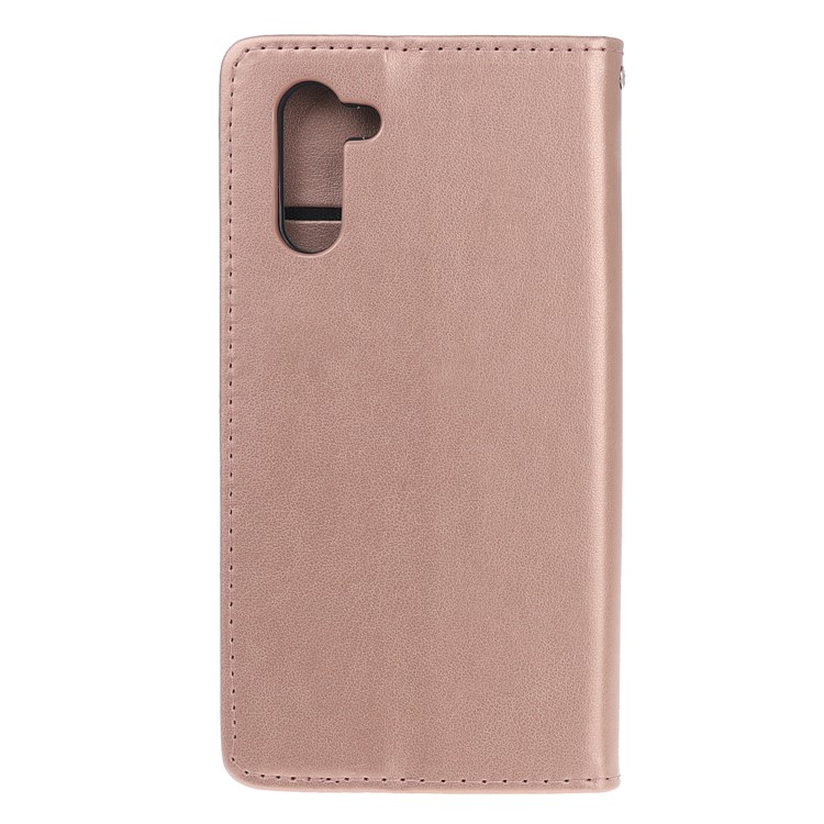 Imprint Cat and Fishbone Pattern Leather Wallet Stand Case for Huawei Honor Note 10 - Rose Gold-4