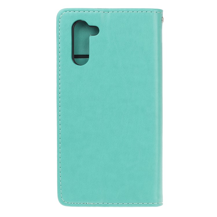 Imprint Cat and Fishbone Pattern Leather Wallet Stand Case for Huawei Honor Note 10 - Cyan-3