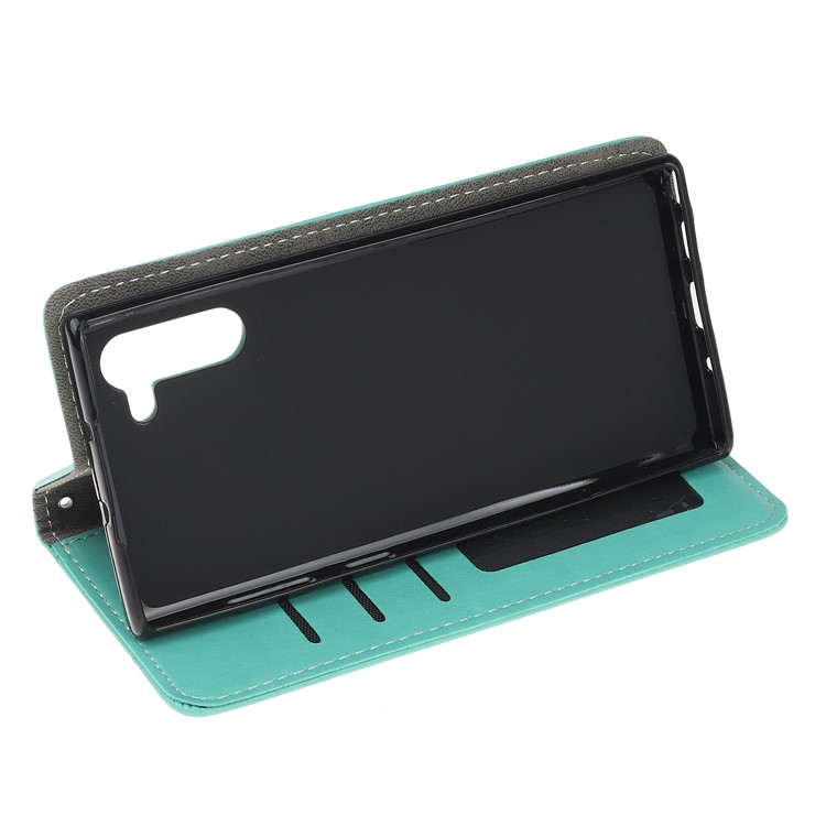 Imprint Cat and Fishbone Pattern Leather Wallet Stand Case for Huawei Honor Note 10 - Cyan-4