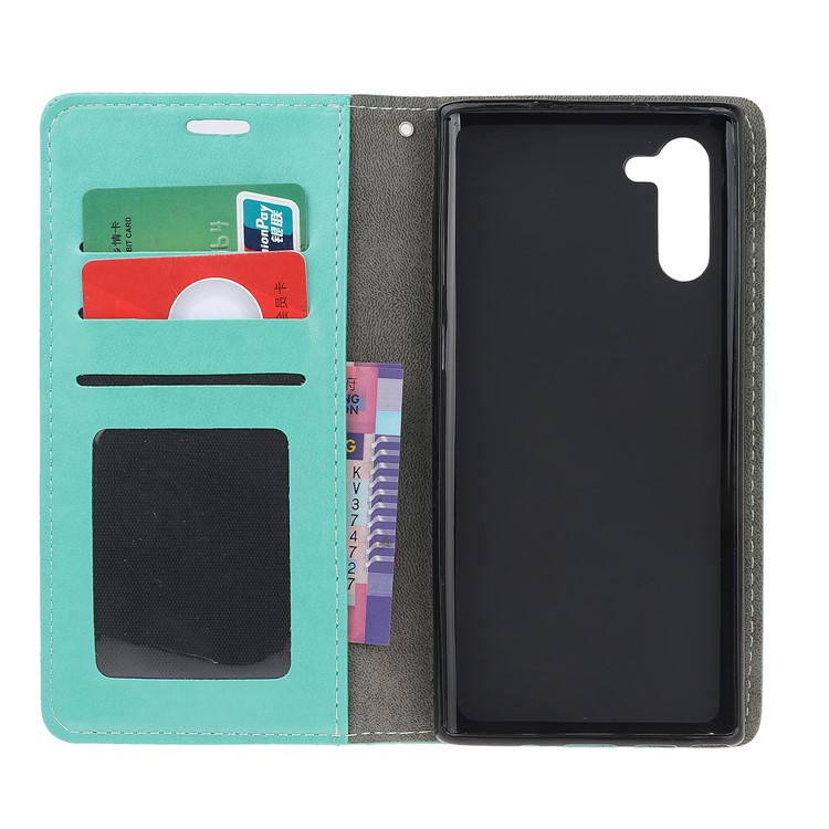 Imprint Cat and Fishbone Pattern Leather Wallet Stand Case for Huawei Honor Note 10 - Cyan-5