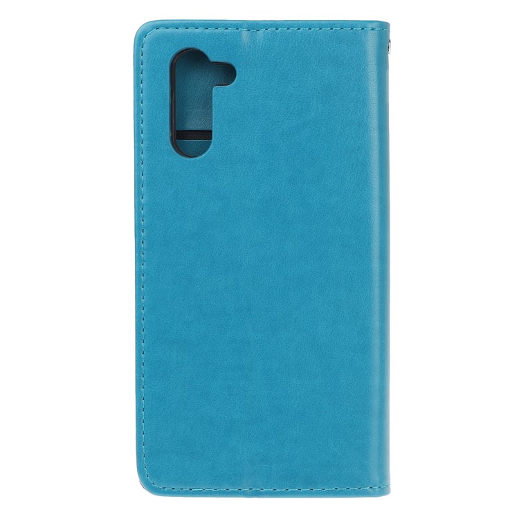 Imprint Cat and Fishbone Pattern Leather Wallet Stand Case for Huawei Honor Note 10 - Baby Blue-3