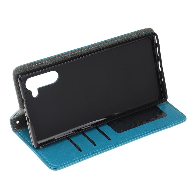 Imprint Cat and Fishbone Pattern Leather Wallet Stand Case for Huawei Honor Note 10 - Baby Blue-4