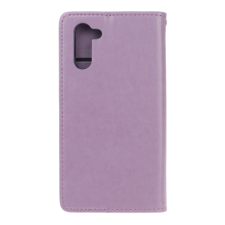 Impressão Cat And Fishbone Padrão Carteira De Couro Stand Case Para Huawei Honor Note 10 - Roxa-3