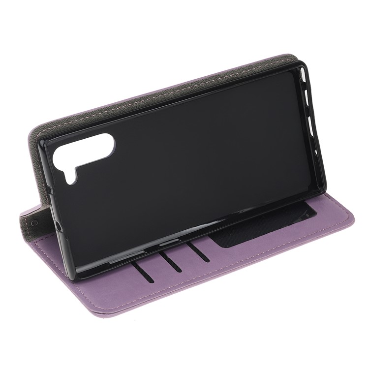 Impressão Cat And Fishbone Padrão Carteira De Couro Stand Case Para Huawei Honor Note 10 - Roxa-4