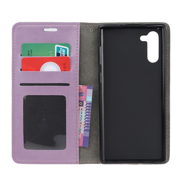 Impressão Cat And Fishbone Padrão Carteira De Couro Stand Case Para Huawei Honor Note 10 - Roxa-5