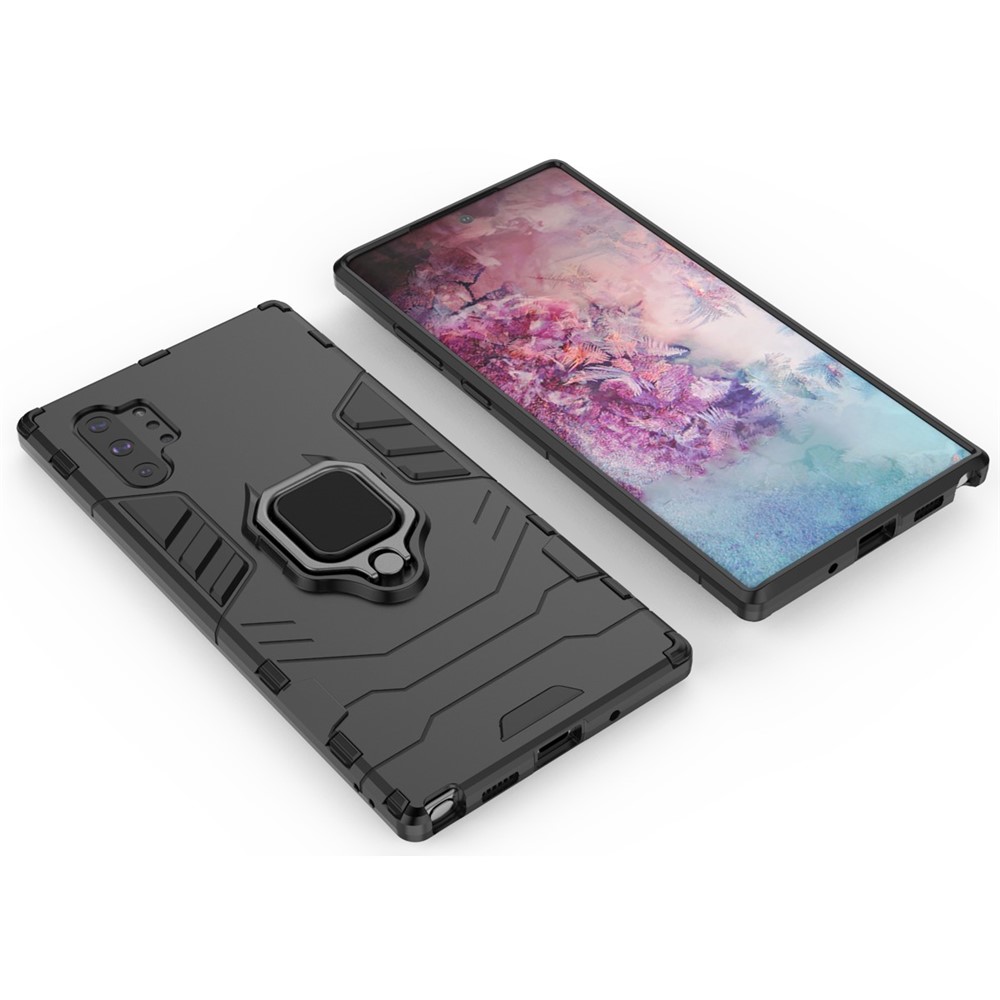 Cool Guard Ring Holder Kickstand PC+TPU Cell Case for Samsung Galaxy Note 10 Plus / 10 Plus 5G - Black-2