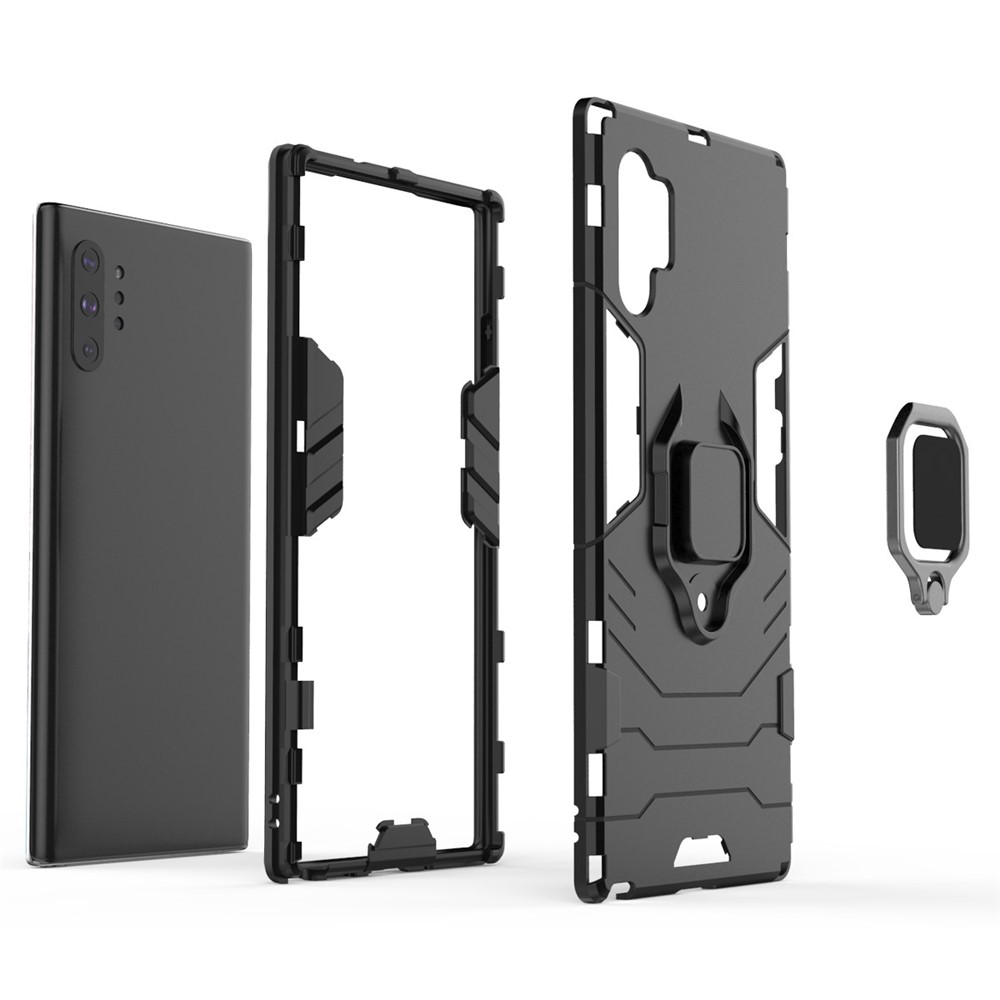 Cool Guard Ring Holder Kickstand PC+TPU Cell Case for Samsung Galaxy Note 10 Plus / 10 Plus 5G - Black-4
