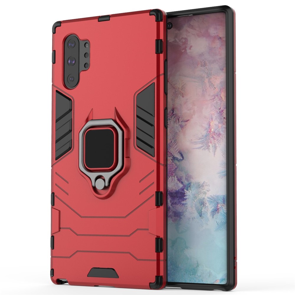 Cool Guard Ring Holder Kickstand PC+TPU Cell Case for Samsung Galaxy Note 10 Plus / 10 Plus 5G - Red-3