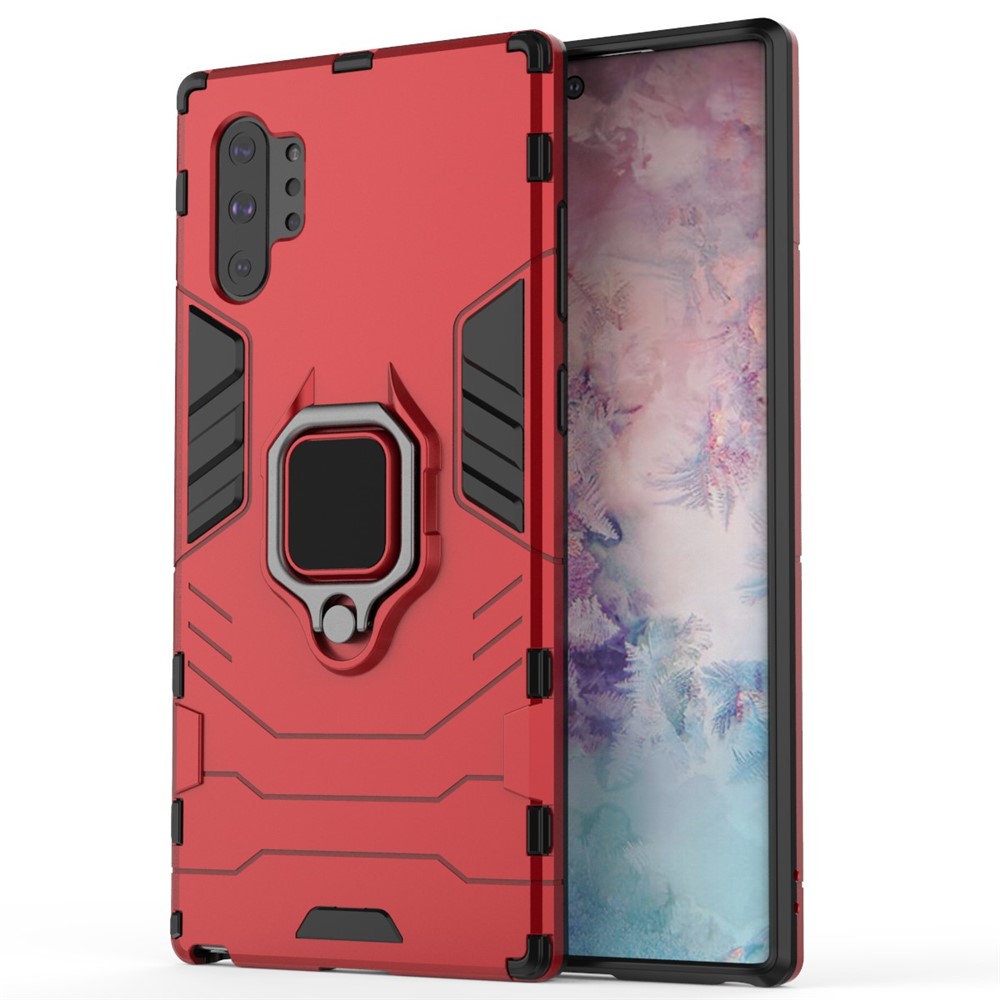 Cool Guard Ring Holder Kickstand pc + Tpu Cell Case Pour Samsung Galaxy Note 10 Plus / 10 Plus 5G - Rouge-3