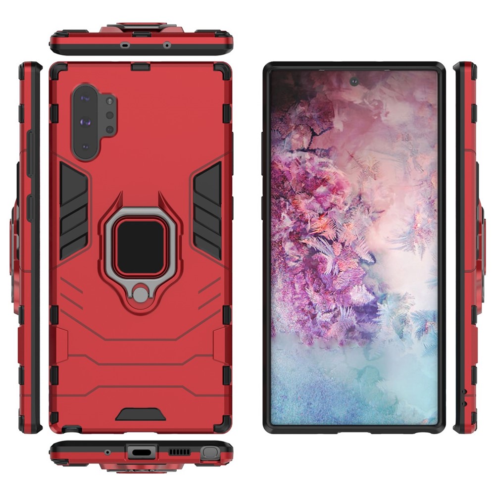Cool Guard Ring Holder Kickstand PC+TPU Cell Case for Samsung Galaxy Note 10 Plus / 10 Plus 5G - Red-4