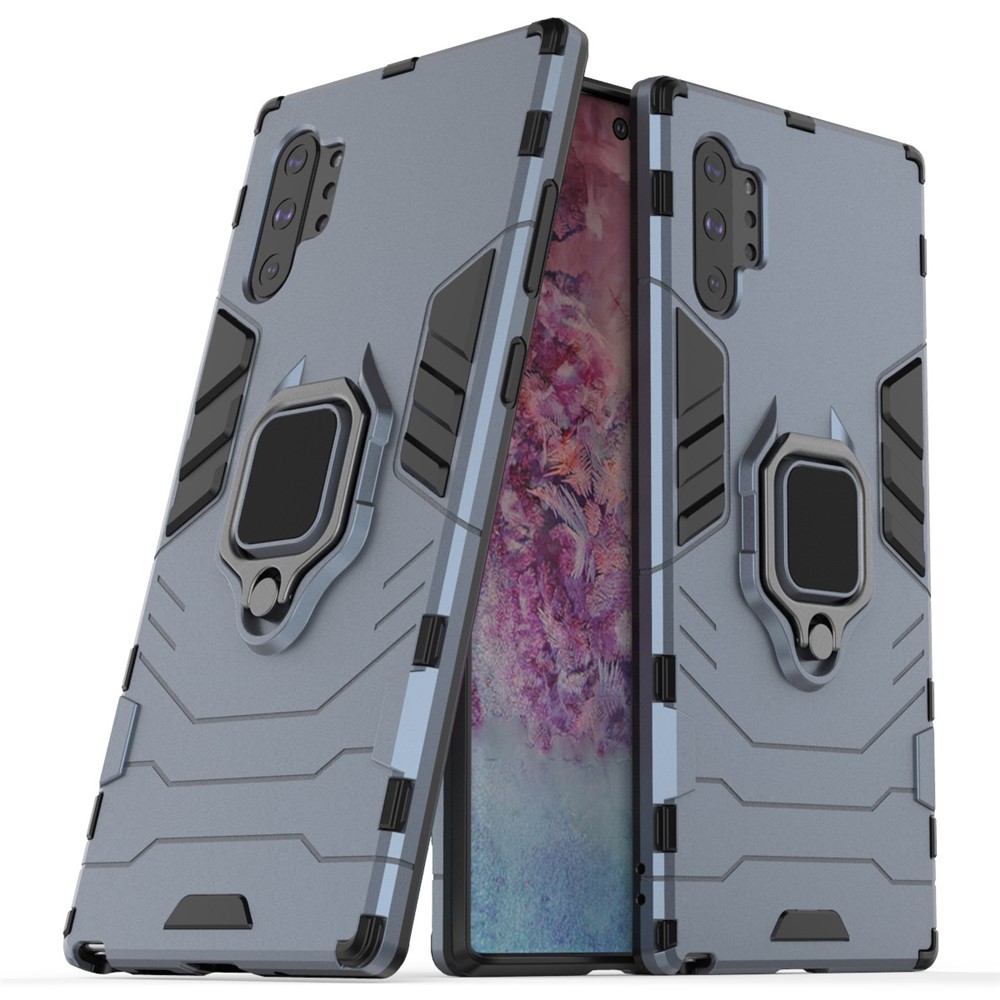 Cool Guard Ring Holder Kickstand PC+TPU Cell Case for Samsung Galaxy Note 10 Plus / 10 Plus 5G - Blue-1
