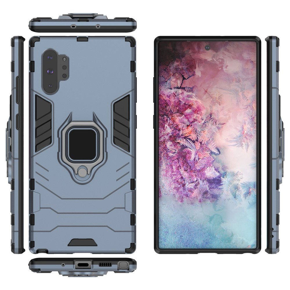 Cool Guard Ring Holder Kickstand PC+TPU Cell Case for Samsung Galaxy Note 10 Plus / 10 Plus 5G - Blue-4