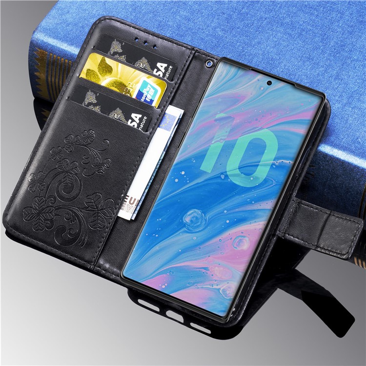 Imprint Clover Style Leather Wallet Phone Shell Cover for Samsung Galaxy Note 10 / Note 10 5G - Panda Plus / 10 Plus 5G - Black-11
