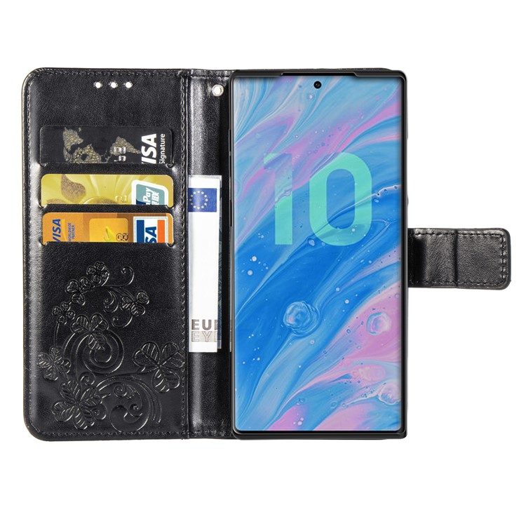 Imprint Clover Style Leather Wallet Phone Shell Cover for Samsung Galaxy Note 10 / Note 10 5G - Panda Plus / 10 Plus 5G - Black-4