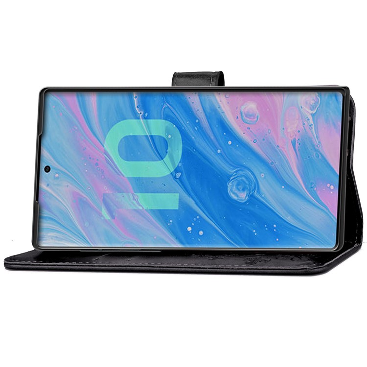 Imprint Clover Style Leather Wallet Phone Shell Cover for Samsung Galaxy Note 10 / Note 10 5G - Panda Plus / 10 Plus 5G - Black-5