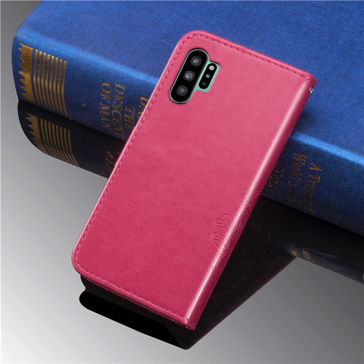 Imprint Clover Style Leather Wallet Phone Shell Cover for Samsung Galaxy Note 10 / Note 10 5G - Panda Plus / 10 Plus 5G - Rose-12
